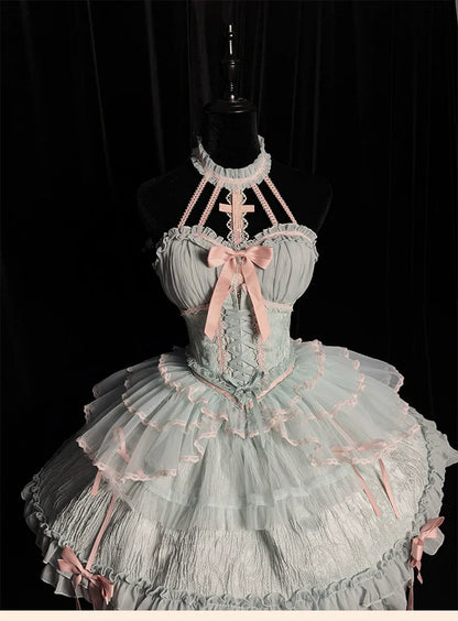 Alice Girl - Cross - Gothic Princess Lolita Corset with Multiple Layers Hem