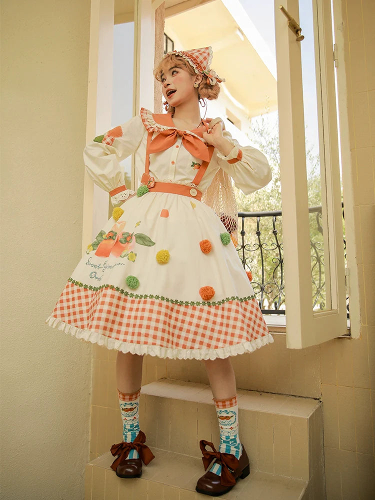 Mademoiselle Pearl - Persimmon - Autumn Persimmon Print Lolita OP JSK SK Dress
