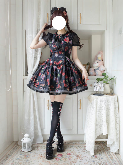 Gloaming - Sweet Lolita Cherry print Short Sleeve OP and SK Set