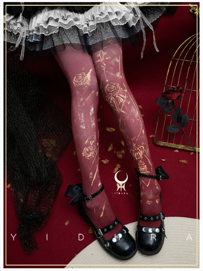 Yidhra - Rose Printed Gothic Lolita Pantyhose
