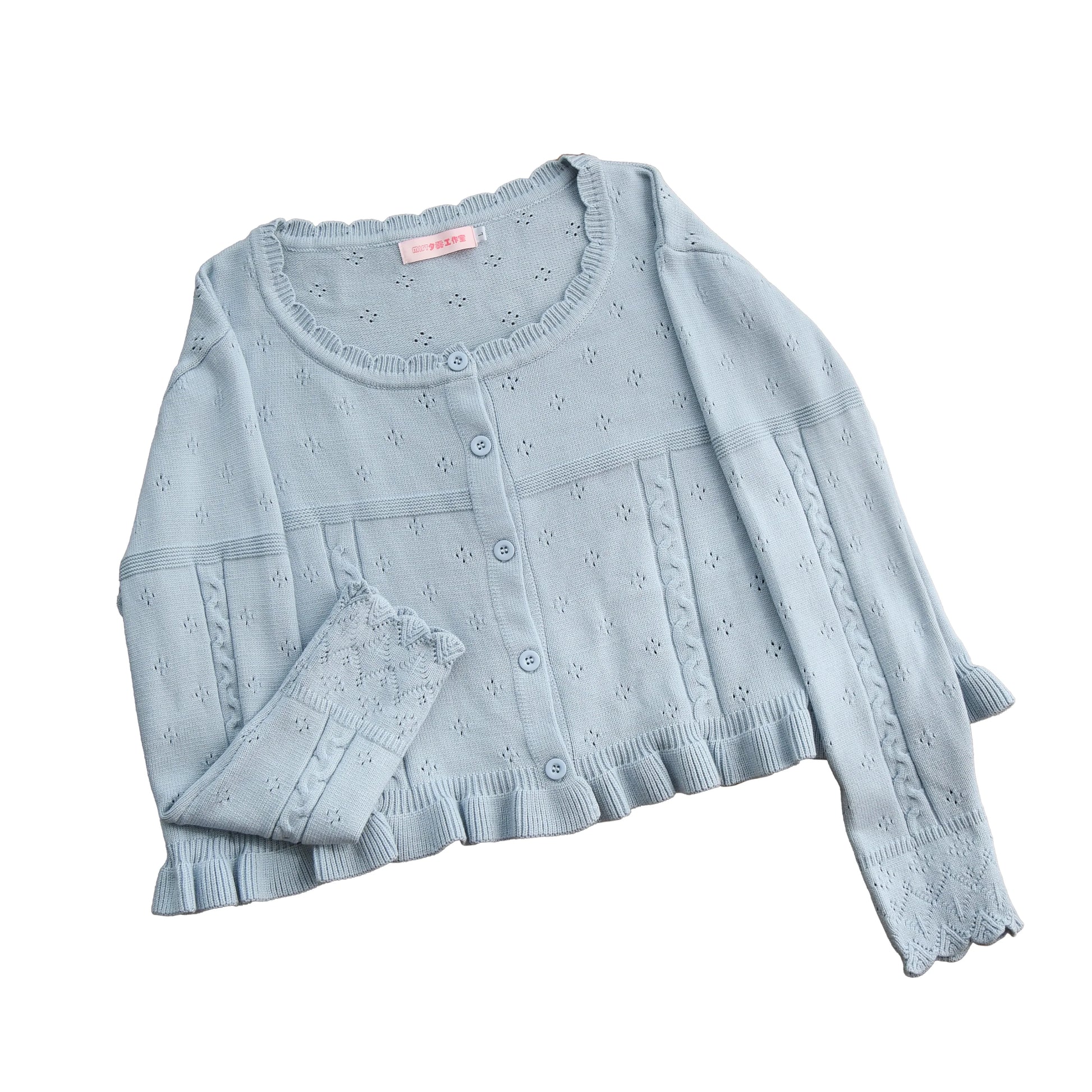 MIST - Kawaii Lolita Sweater Cardigan, Ruffled Lace Hem