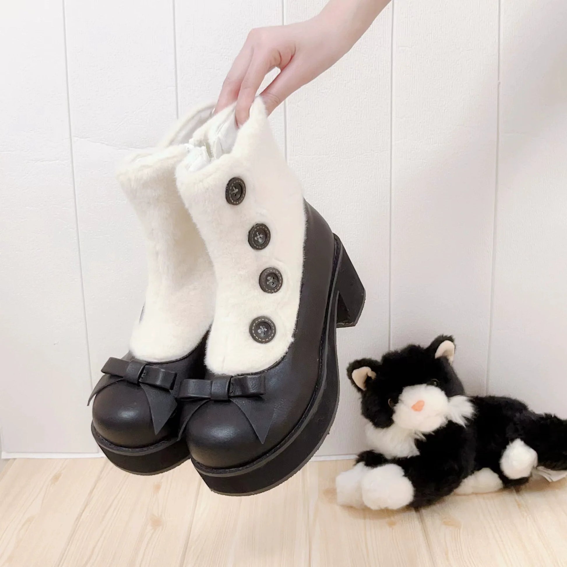 Dolly Doll - Winter Lolita Boots Fur Mary Jane Lolita Low Heel Shoes