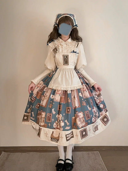 Babyblue - Gretel Bear - Vintage Lolita Dress Teddy Bear Prints Dress