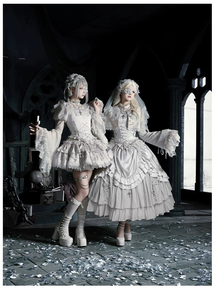 With PUJI - Letter and Poetry ﾂｷ Humanoid Robot - Silver Gothic Lolita Mermaid Skirt Set
