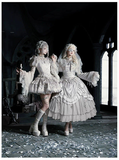 With PUJI - Letter and Poetry ﾂｷ Humanoid Robot - Silver Gothic Lolita Mermaid Skirt Set
