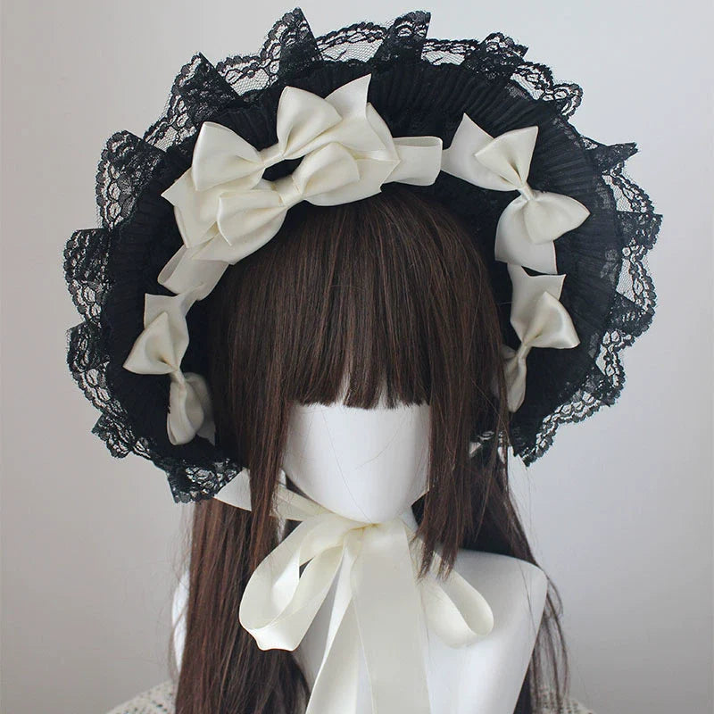 Deer Girl - Gothic Lolita Handmade Bonnet with Bows and Beads