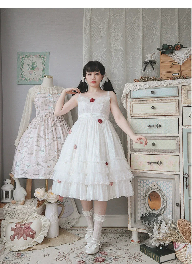Sakurada Fawn - Spring Breeze - Plus Size Spring Lolita JSK Dress with Rose Decoration