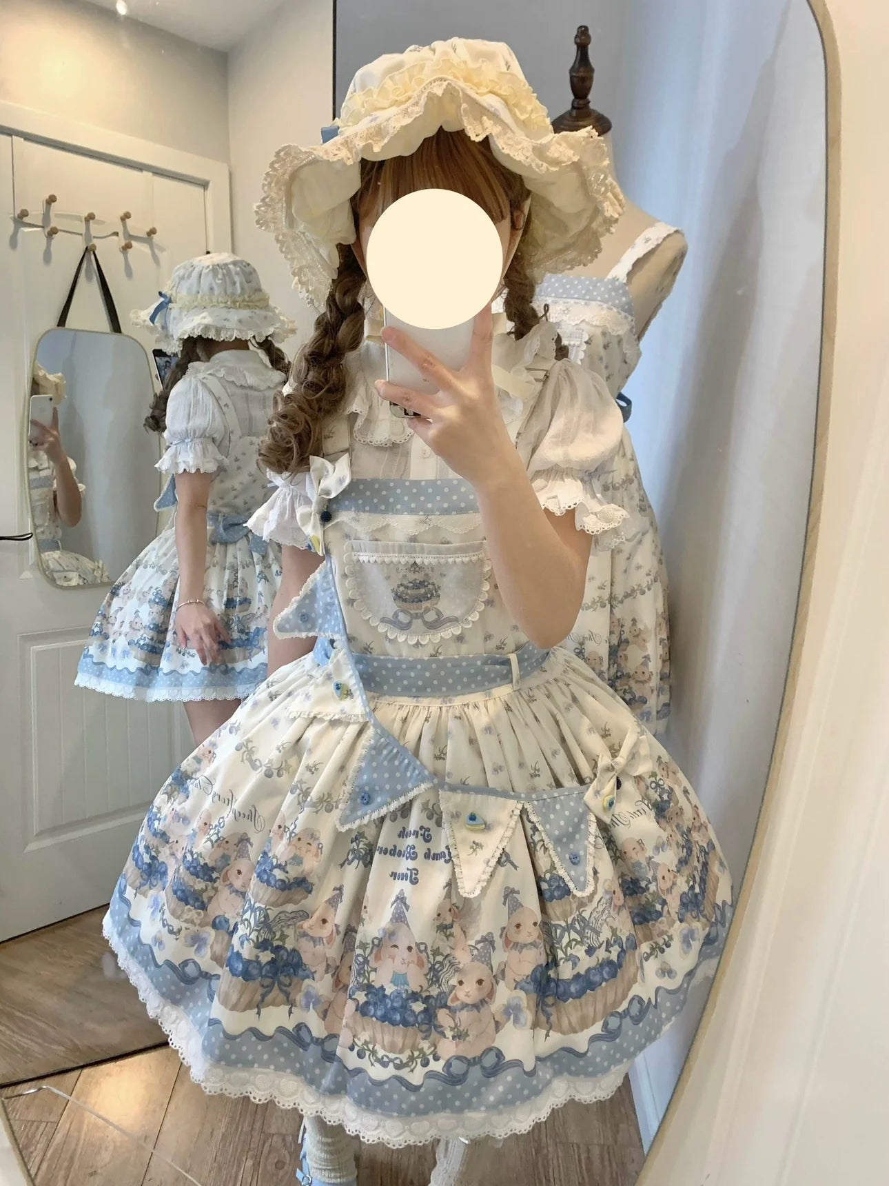 Akiyama Future Studio - Blueberry Tart Party - Sweet Blue Lolita Salopette Dress Blueberry Tart Print JSK Dress