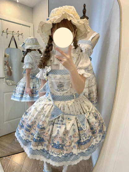 Akiyama Future Studio - Blueberry Tart Party - Sweet Blue Lolita Salopette Dress Blueberry Tart Print JSK Dress