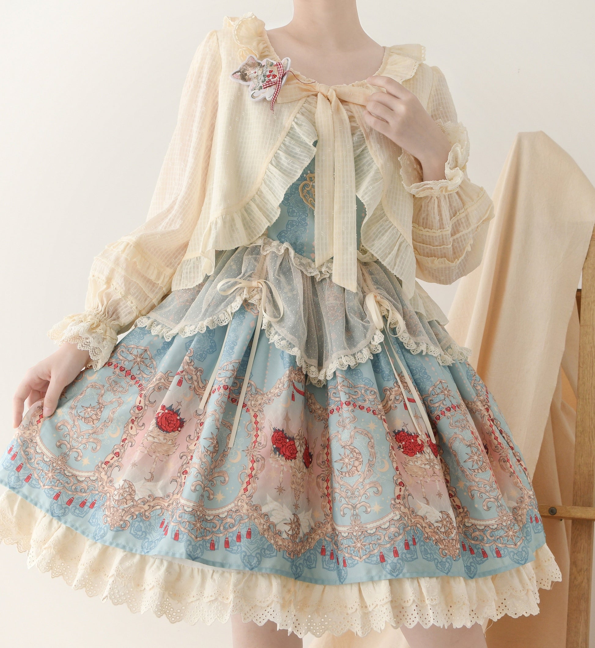 DMFS Lolita - Sweet Lolita Light Cardigan White Apricot Summer Cover-Up