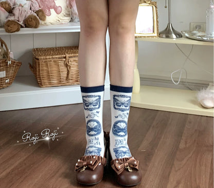 Roji Roji - Sweet Lolita Cotton Socks, Detachable Cuff Bow Trim
