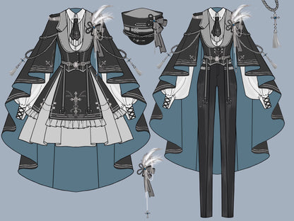 CHUNLV LOLITA - Dark Night Contract - Blue Military Lolita Pants Long Cape Couple Suit
