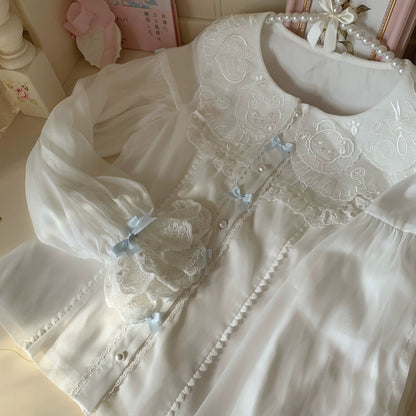 Flower Banquet - Sweet Lolita Blouse Embroidered Shirt with Long Sleeve