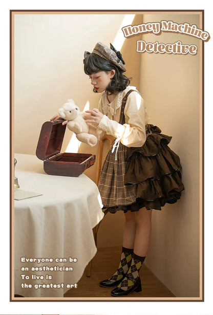 Honey Machine - Vanilla Latte - Retro Lolita Shirt Mutton Sleeve Innerwear