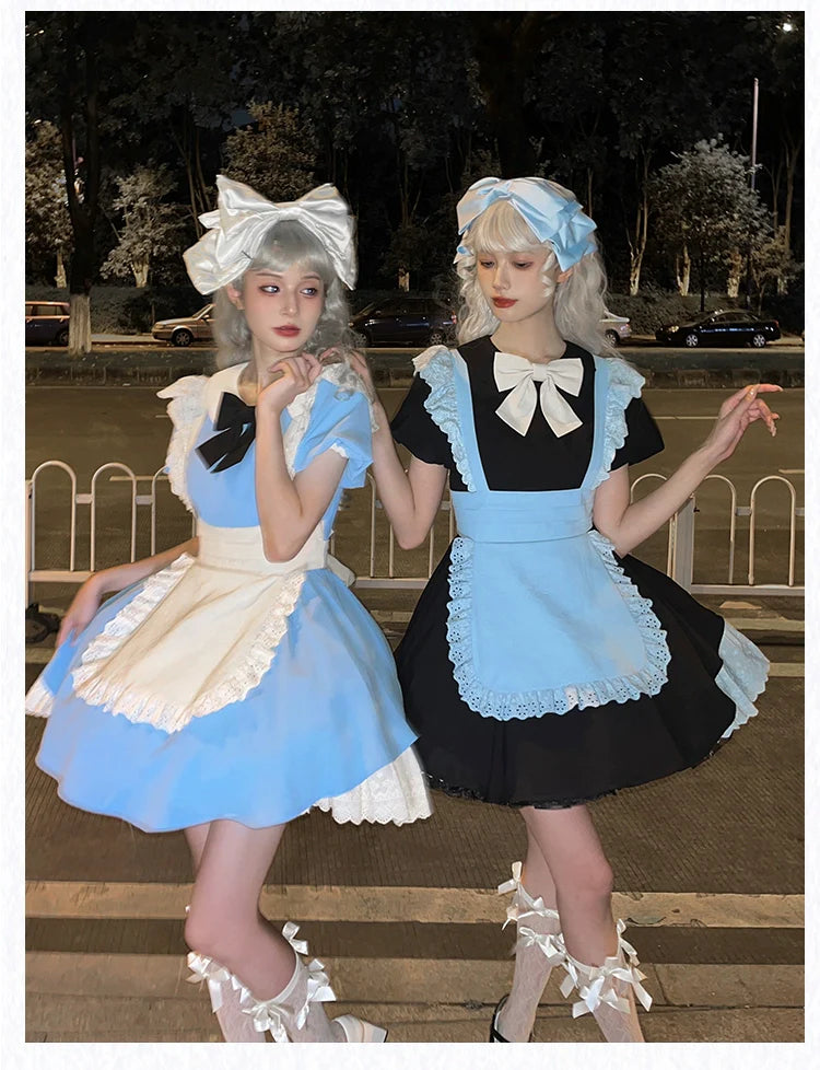 With PUJI - Kiss Kiss - Vintage Lolita OP Dress Maid Lolita Apron Dress
