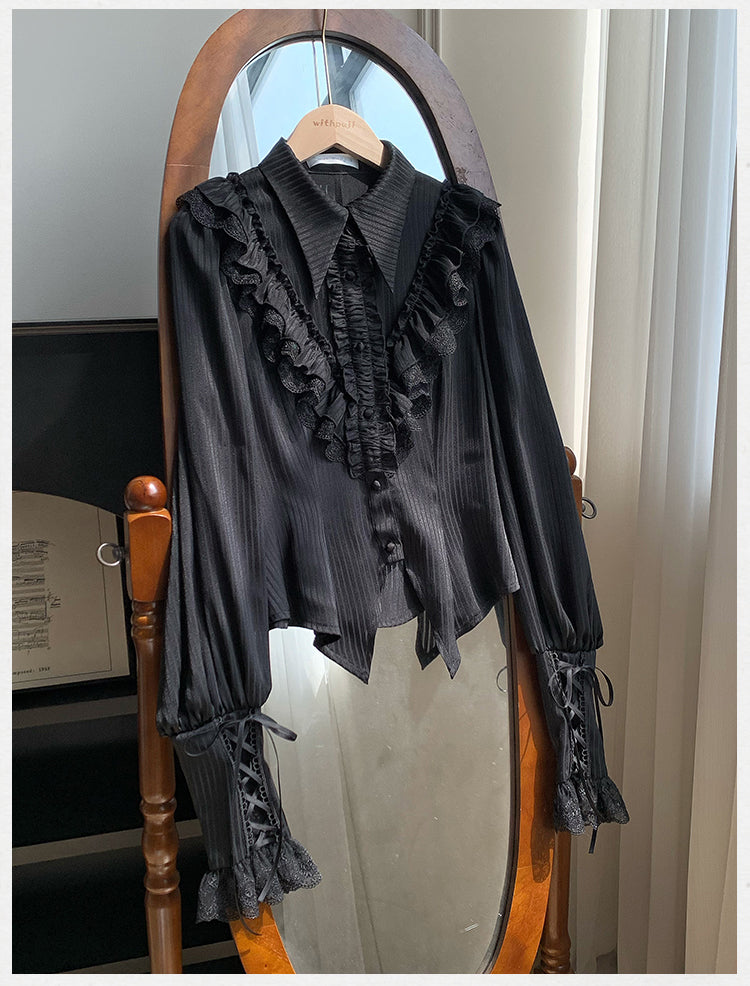 With PUJI - Charlotte - Elegant Lolita Blouse Summer Shirt with Lantern Sleeves