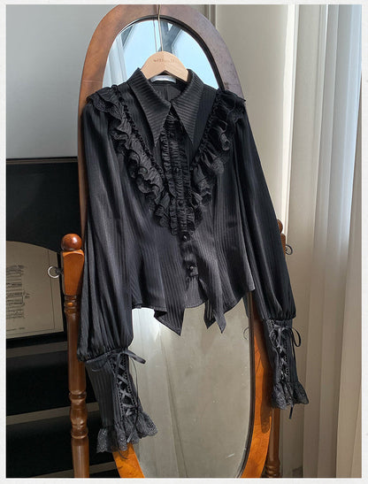 With PUJI - Charlotte - Elegant Lolita Blouse Summer Shirt with Lantern Sleeves