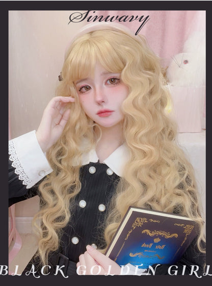 Sinwavy - Black Gold Girl - Elegant Lolita Wig Golden Long Curly Hair