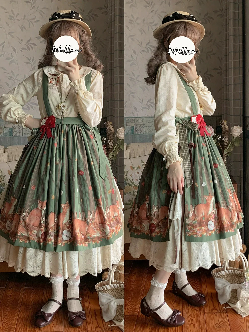 Miss Point - Chubby Fox in the Forest - Sweet Lolita Shirt Embroidered Collar Customized Blouse