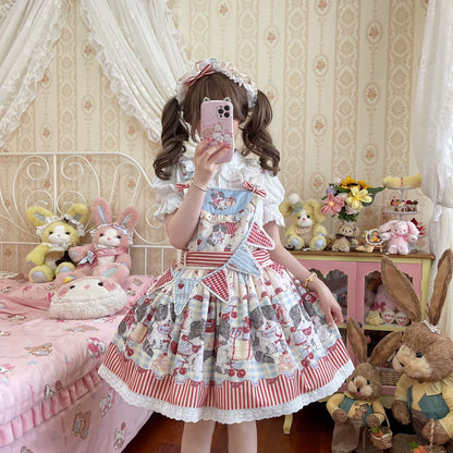 Akiyama Future Studio - Border Collie Cherry - Kawaii Lolita Salopette Cherry Print Dress