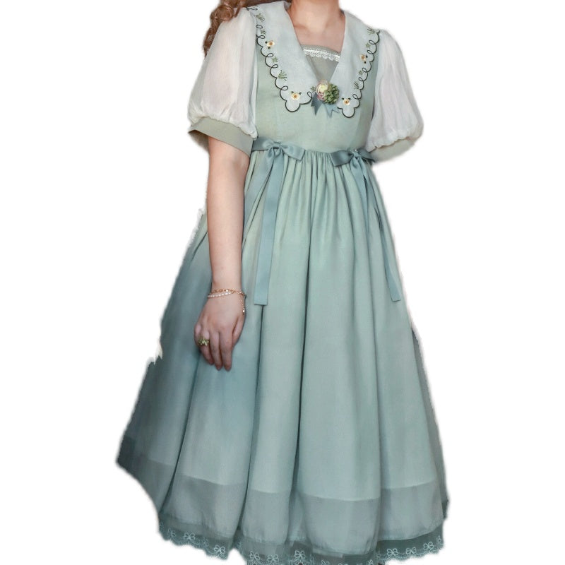 EESSILY - Afternoon Courtryard - Kawaii Lolita Summer Embroidery OP