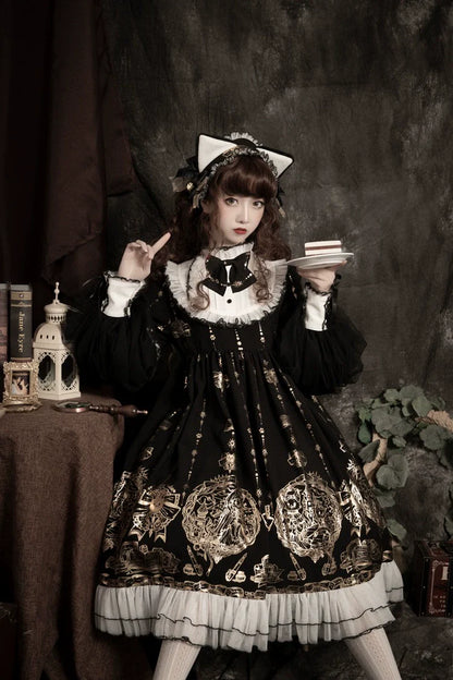 Ilovexiaolu - Foil-Stamped Fairytale Town - Animal Print Gothic Lolita Dress