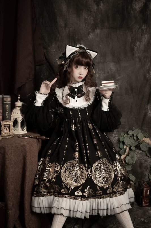 Ilovexiaolu - Foil-Stamped Fairytale Town - Animal Print Gothic Lolita Dress