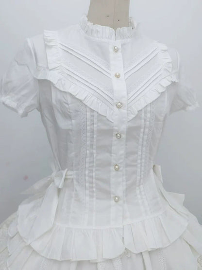 Sweet Angel - Elegant Lolita Short Sleeve Shirt, Waist Defining