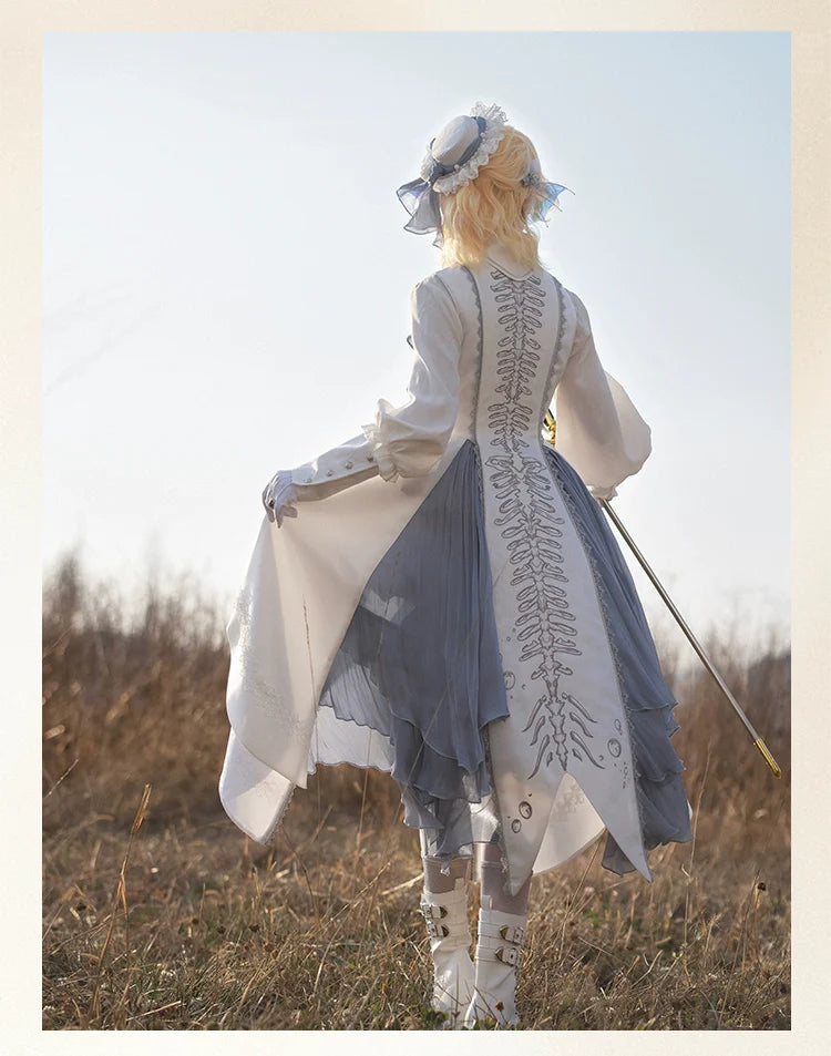 Forest Fluorescent Carps - Crumbling Skeleton - Ouji Lolita Fishbone Embroideried Vest, Prince Pants Suits