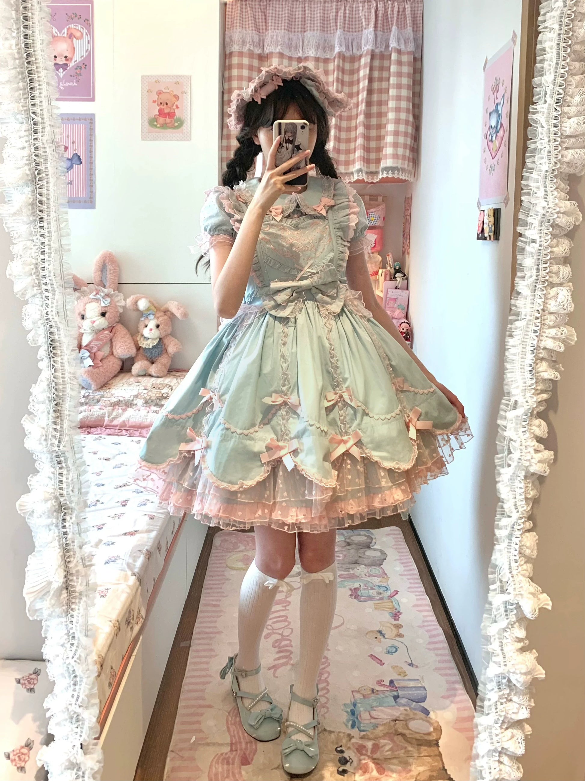 The Seventh Doll - Sweet Diary SP - Vintage Lolita Jumper Dress Petal-like Hem JSK Headdress Set