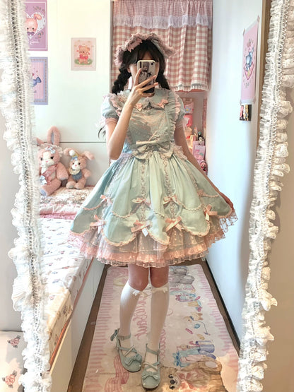 The Seventh Doll - Sweet Diary SP - Vintage Lolita Jumper Dress Petal-like Hem JSK Headdress Set