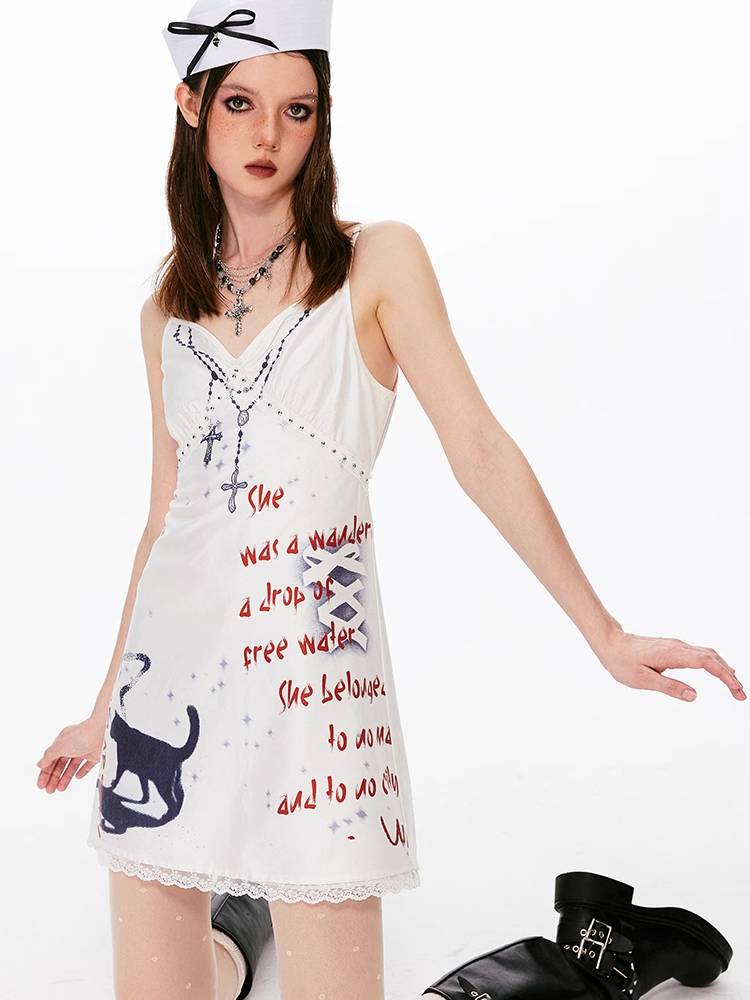 Printed suspender dress【s0000008433】