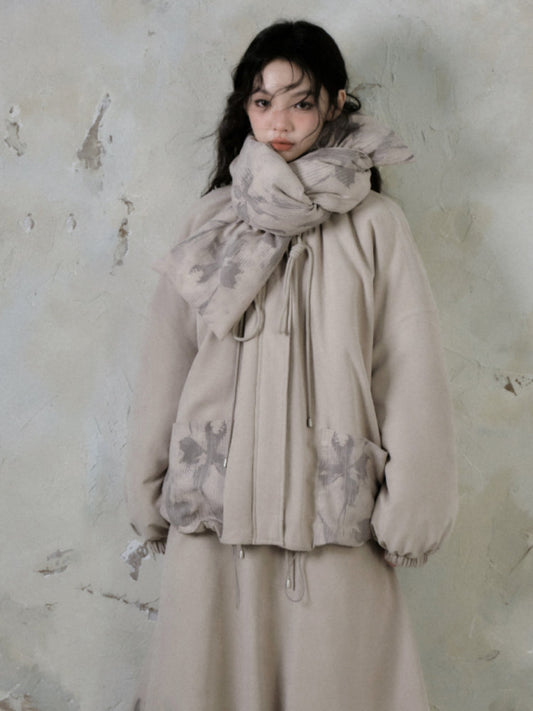 Loose cotton jacket + skirt + scarf【s0000005555】