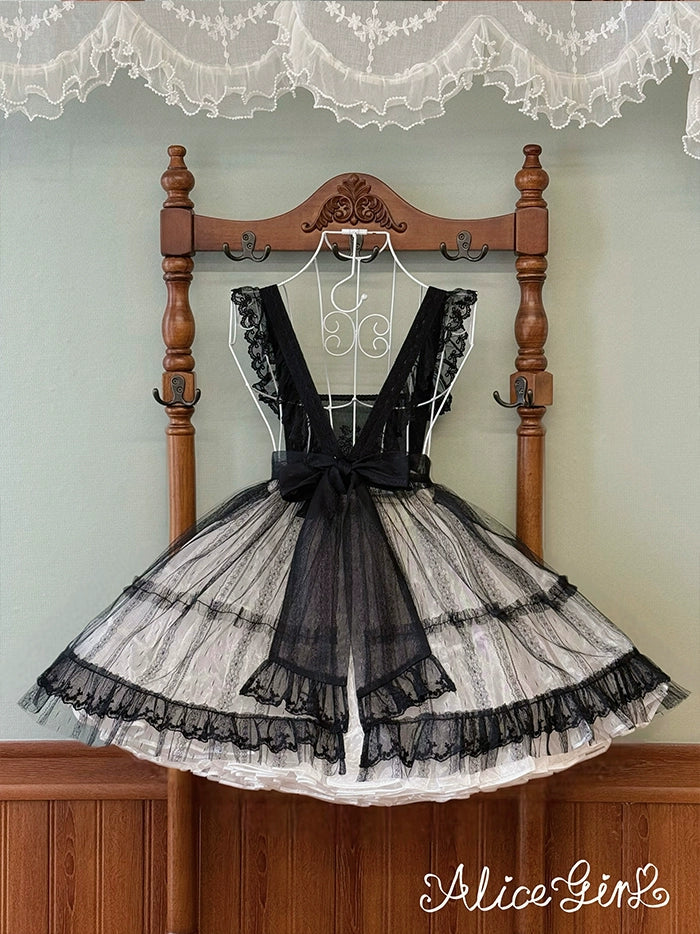 Alice Girl - Elegant Lolita Embroidered Apron with Adjustable Strap