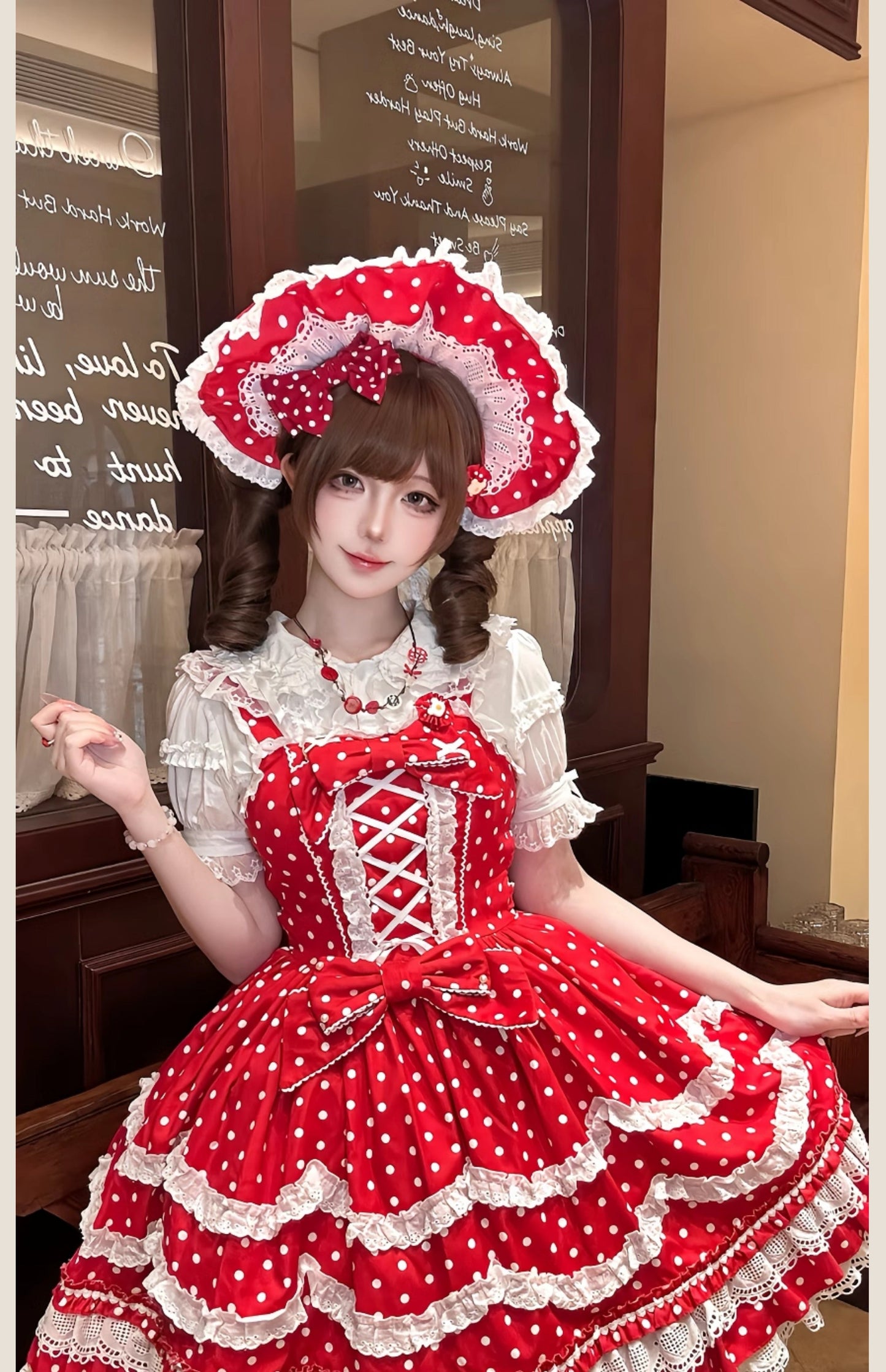 TaTaTa Lolita - Polka Bailys - Old School Lolita JSK Suit Red White Polka Dot Dress