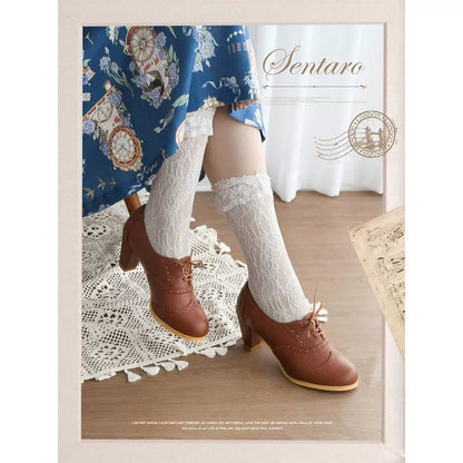 Sentaro - Retro Lolita Heel Shoes Handmade Perforated Strap Leather Shoes