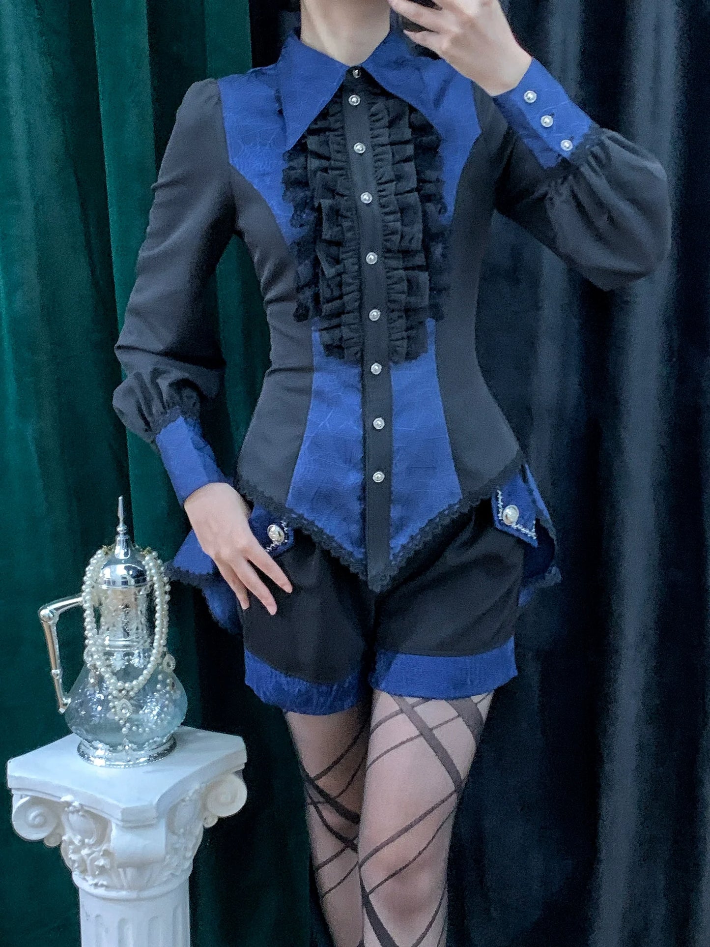 Little Dipper - Cold Rice - Ouji Lolita Shirt With Spiderweb Pattern in Several Versions