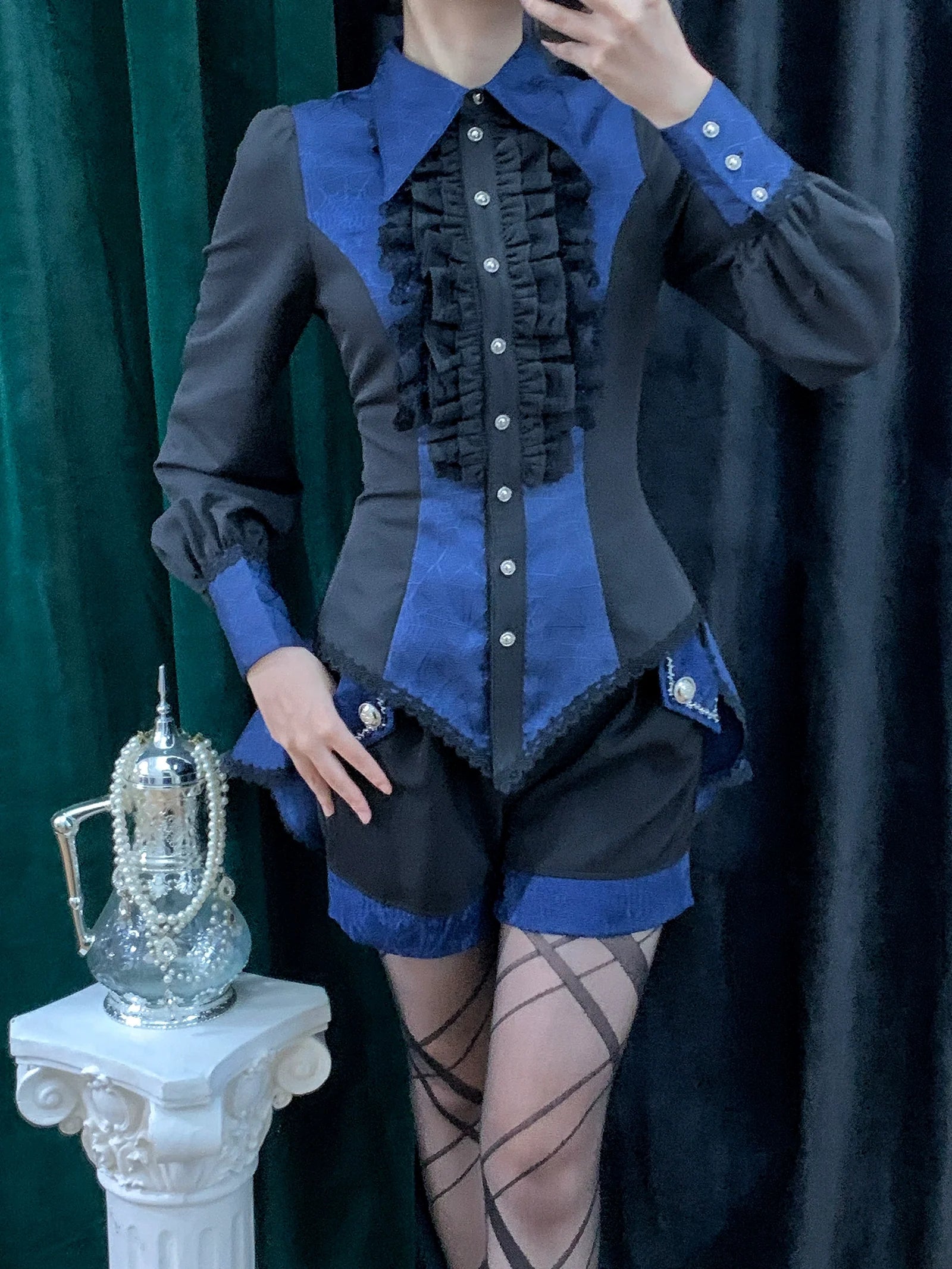 Little Dipper - Cold Rice - Ouji Lolita Shirt With Spiderweb Pattern in Several Versions