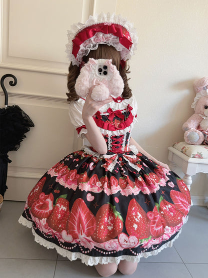 Hanguliang - Strawberry Tale - Sweet Lolita JSK Strawberry Printed Dress