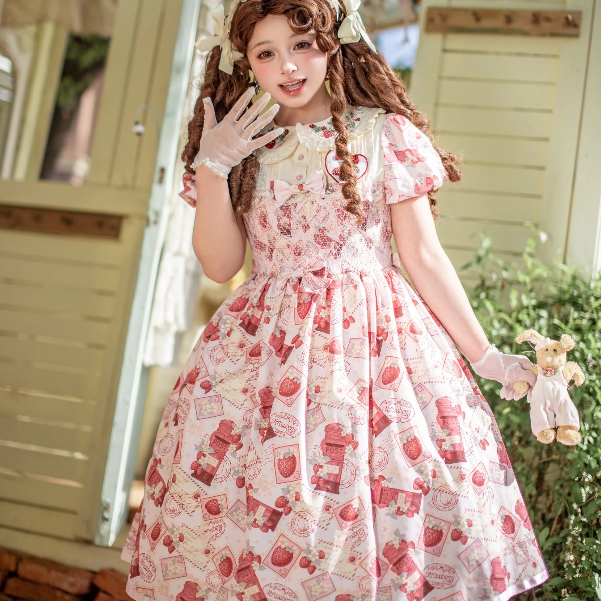 Strawberry Witch - Kawaii Lolita OP Dress, Strawberry Print