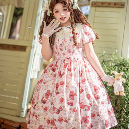 Strawberry Witch - Kawaii Lolita OP Dress, Strawberry Print