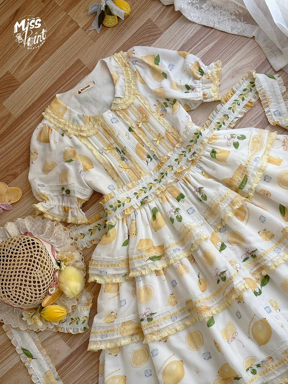 Miss Point - Lemon Chick - Country Lolita Printed OP With Button Front