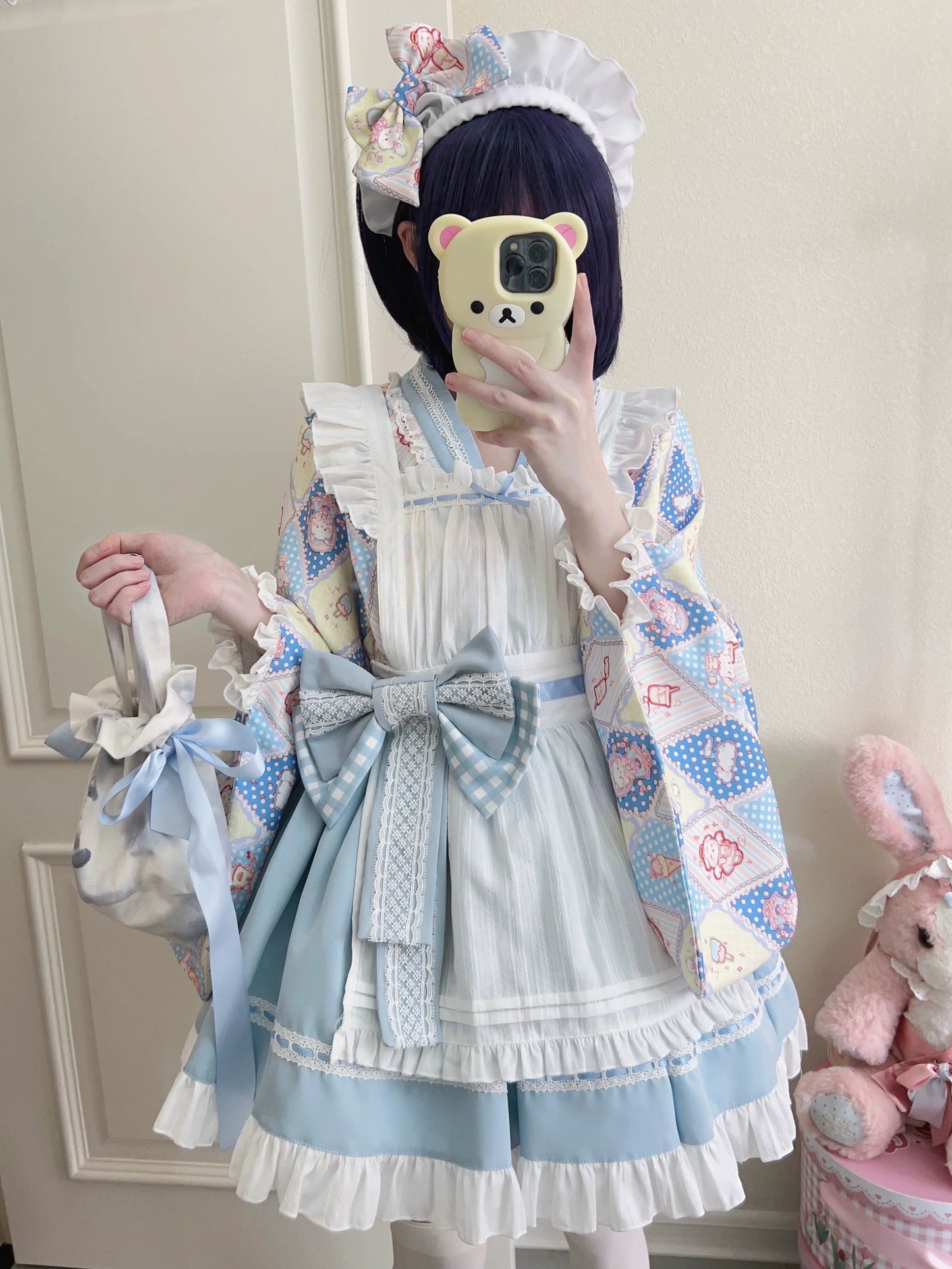 Sugar Girl - Showa Sweetness - Maid Wa Lolita Skirt Set Cute Summer Lolita Bow Apron