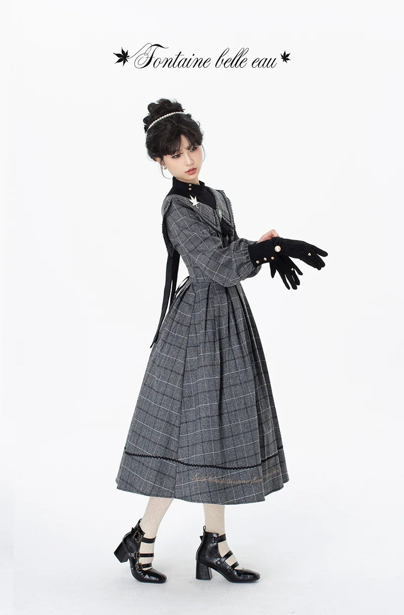 ZeeYe - Maple Dan Bai Lu - Classic Lolita Plaid Dress Long Sleeved OP