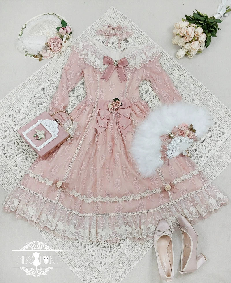 Miss Point - Dawn Girl - Reto Elegant lolita OP Dress Lace Long Sleeve