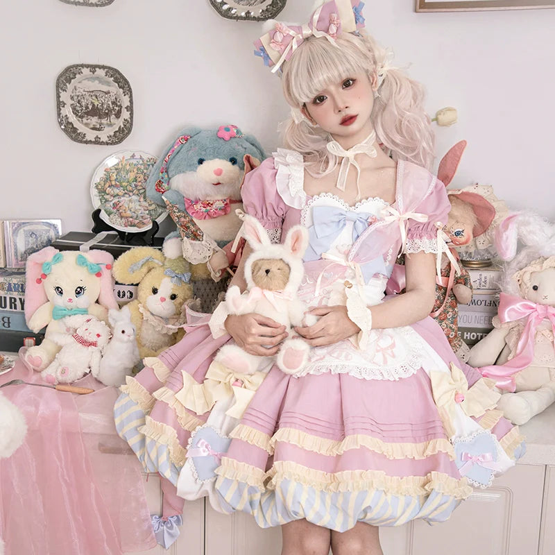 OCELOT - Sweet Lolita Pink Cat Tail OP Dress Set