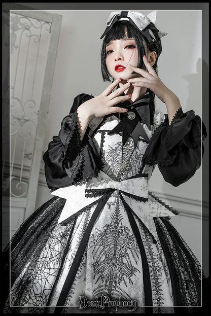 DuskProphecy - Coccyx - Elegant Lolita Dress High Waist Fishbone Print JSK Set