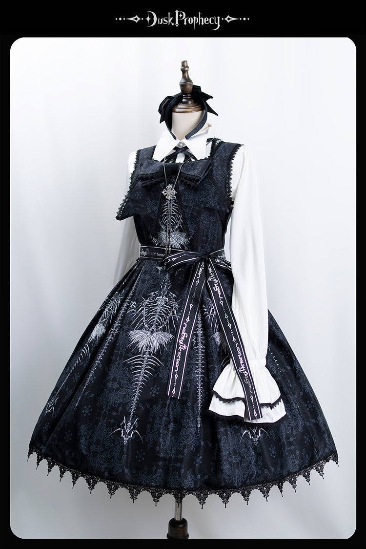 DuskProphecy - Coccyx - Elegant Lolita Dress High Waist Fishbone Print JSK Set