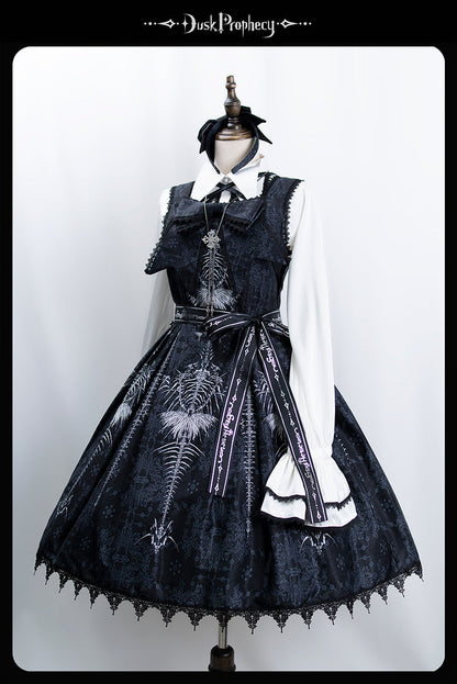DuskProphecy - Coccyx - Elegant Lolita Dress High Waist Fishbone Print JSK Set