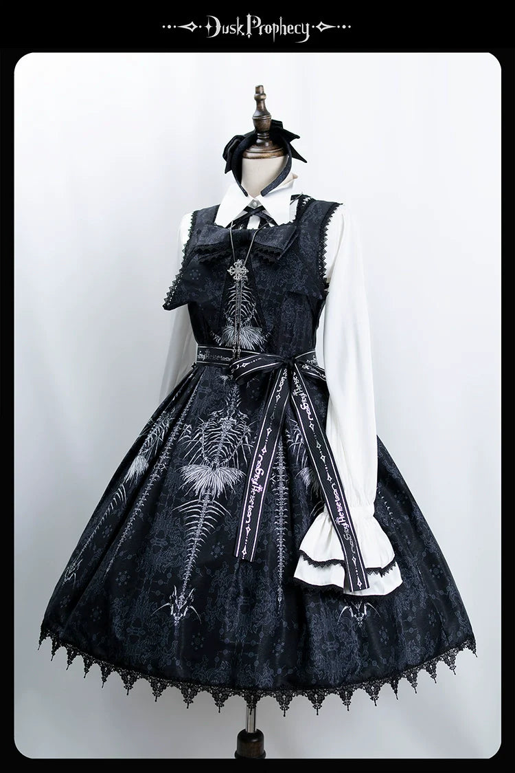 DuskProphecy - Coccyx - Elegant Lolita Dress High Waist Fishbone Print JSK Set